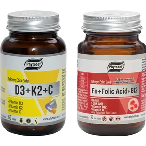 Demir + Folik Asit + Vitamin B12 + Vitamin C - 30 Tablet & D3 + K2 + C - 60 Tablet
