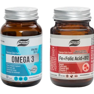 Demir + Folik Asit + Vitamin B12 + Vitamin C - 30 Tablet & Omega 3 Licaps, 500mg 60 Kapsül 33/22 Norveç Menşeli Balık Yağı, Kapsül (Balık Jelatini)