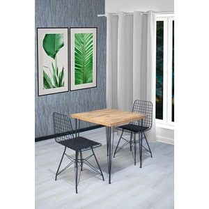 70x70 Tel Sandalye Takımı 2 Kişilik Mutfak Masası - Yemek Masası - Cafe Masası - Çam