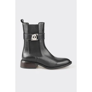 Siyah Deri Kadın Klasik Bot