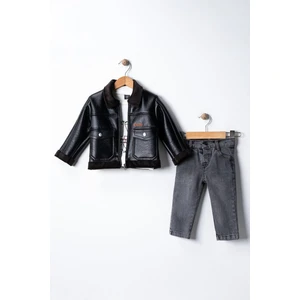 Miniğimin Cicileri (1-8 Yaş) Deri Mont Iç Kaşe Astar Erkek Çocuk 3 lü takım - Siyah