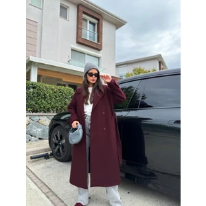 Esra Helvacı Bordo Yün Karışımlı Premium Blend Kaban