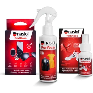 Nasiol-SET 3-Kişisel Eşyalar Nano Kaplama 3'lü Seti-Ayakkabı,Kıyafet,Saat,Gözlük,Tablet Yüzeyleri