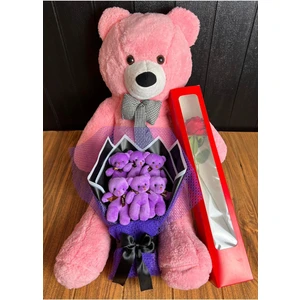 Ayıcık Buketi - 80CM Ayıcık ve Kutuda Gül Hediye Seti - Dogumgunu Hediyesi - Sevgiliye Hediye