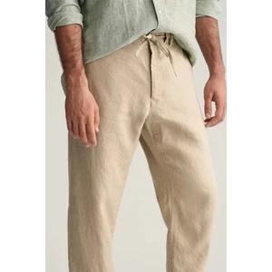 Erkek Bej Relaxed Fit Keten Pantolon