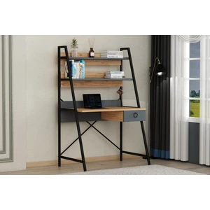 Flora Çalışma Masası , Metal Ayaklı Çalışma Masası, Raflı Çalışma Masası, Atlantik Çam-Siyah
