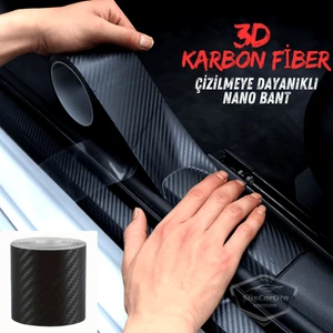 ŞüsCarOto Aksesuar Üniversal Araç Içi 3D Siyah Karbon Kapı Eşik Bandı Arka Tampon Eşiği Koruma Folyosu Orijinal Hava Kanallı Yapışkanlı Ithal Çok Amaçlı Tampon Koruma 5 Metre