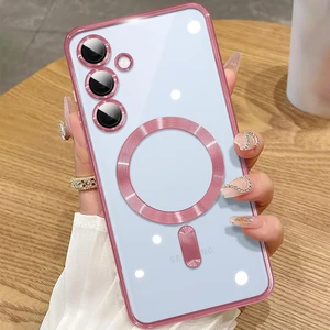 Samsung Galaxy S24 Fe Kılıf Kamera Lens Korumalı Renkli Magsafe Şeffaf Silikon Rose Gold