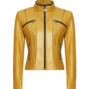 Linda Kadın Sarı Kısa Deri Ceket 24WGD5200U4