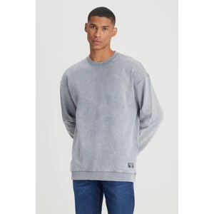 Loose Fit Rahat Kesim Bisiklet Yaka %100 Pamuk Gri Sweatshirt