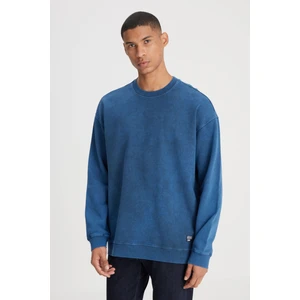 Loose Fit Rahat Kesim Bisiklet Yaka %100 Pamuk İndigo Sweatshirt