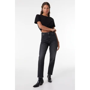 Mom Fit Yüksek Bel Dar Paça Siyah Jean Kot Pantolon
