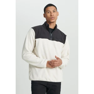 Regular Fit Normal Kesim Dik Yaka Yarım Fermuarlı Kırık Beyaz Polar
