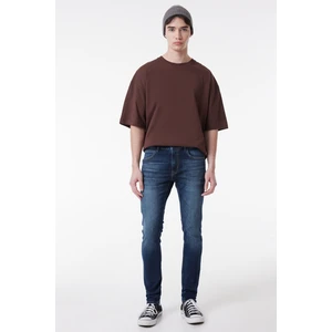 Slim Fit Dar Kesim Düşük Bel Taşlamalı Mavi Esnek Luke Jean Denim Kot Pantolon