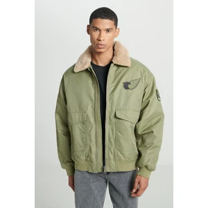 Regular Fit Normal Kesim Patch Detaylı Sherpa Yaka Haki Bomber Ceket