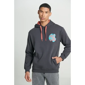 Regular Fit Normal Kesim Kapüşonlu Şardonlu İndigo Sweatshirt