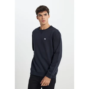 Regular Fit %100 Pamuk Bisiklet Yaka Siyah Şardonlu Sweatshirt