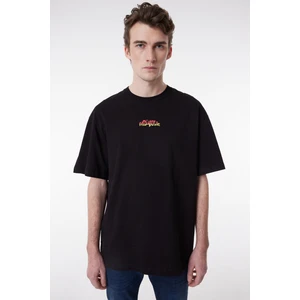 Loose Fit %100 Pamuk Sırtı Baskılı Bisiklet Yaka Tişört