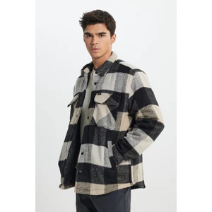 Loose Fit Rahat Kesim Siyah Krem Ekose Kaşe Ceket