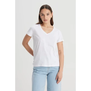 Regular Fit Normal Kesim V Yaka Bej Tişört