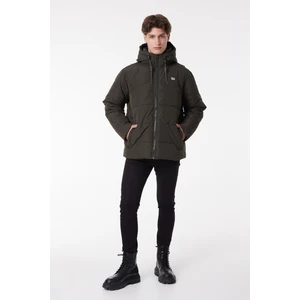 Regular Fit Normal Kesim Kapüşonlu Haki Şişme Mont