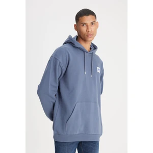 Loose Fit Rahat Kesim %100 Pamuk Kapüşonlu Şardonlu İndigo Sweatshirt