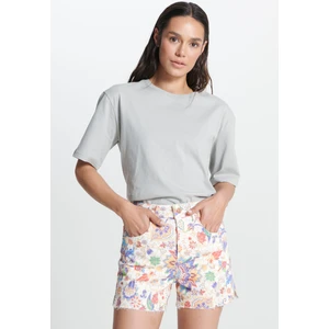 Relaxed Fit Geniş Kesim Bisiklet Yaka %100 Pamuk Gri Tişört
