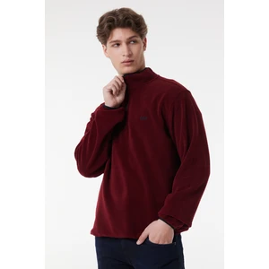 Regular Fit Normal Kesim Dik Yaka Yarım Fermuarlı Bordo Polar