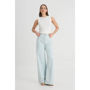 Loose Fit Yüksek Bel Geniş Paça %100 Pamuk Jean Kot Pantolon