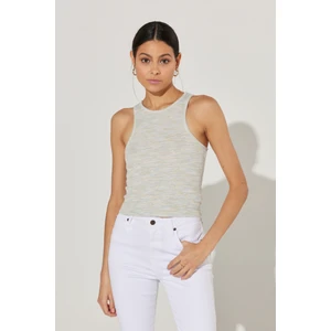 Slim Fit Dar Kesim Bisiklet Yaka Kolsuz Çizgili Tişört