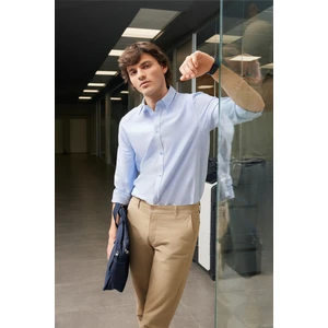 Non-iron Regular Fit Normal Kesim %100 Pamuk Mavi Gömlek