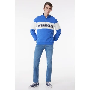 Regular Fit Normal Kesim %100 Pamuk İçi Polarlı Dik Yaka Mavi Sweatshirt