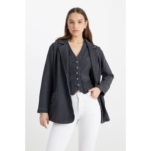 Oversize Bol Kesim %100 Pamuk Antrasit Jean Kot Ceket