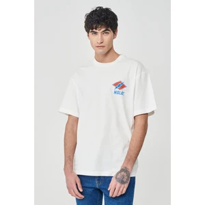 Loose Fit Rahat Kesim %100 Pamuk Bisiklet Yaka Kırık Beyaz Tişört