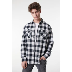 Regular Fit Normal Kesim %100 Pamuk Ekose Siyah Krem Uzun Kollu Gömlek