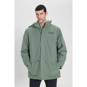Regular Fit Normal Kesim Kapüşonlu Açık Yeşil Parka Ceket