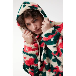 Regular Fit Normal Kesim Kapüşonlu Renkli Sherpa Sweatshirt