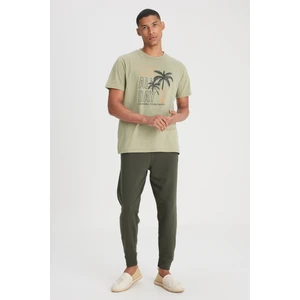 Slim Fit Dar Kesim Normal Bel Haki Sweatpant Eşofman Altı