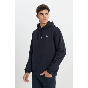 Regular Fit Normal Kesim %100 Pamuk Kapüşonlu Şardonlu Siyah Sweatshirt