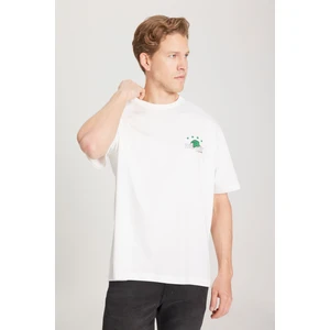 Loose Fit Rahat Kesim %100 Pamuk Bisiklet Yaka Kırık Beyaz Tişört