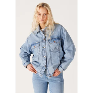 Relaxed Fit Geniş Kesim %100 Pamuk Açık Mavi Trucker Jean Denim Kot Ceket