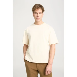 Regular Fit Normal Kesim Bisiklet Yaka %100 Pamuk Bej Tişört