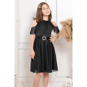 Simli Tül Çocuk Abiye Siyah MDV310