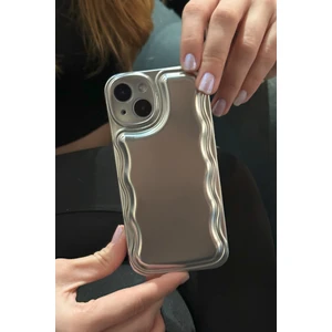 Paladyum Case iPhone 14 Plus Uyumlu Zigzaglı Dalgalı Gümüş Puf Kılıf