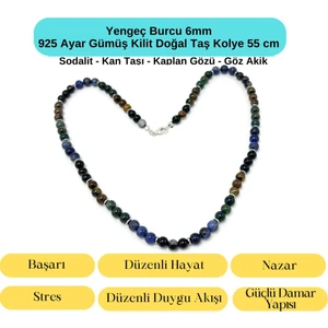 Yıldız Doğal Taş Sertifikalı Yengeç Burcu 6mm 925 Ayar Gümüş Doğal Taş Kolye 55 cm