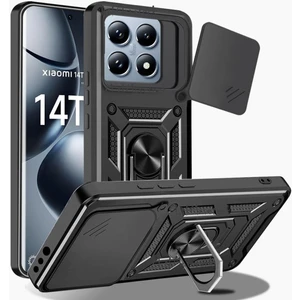 M.tk moveteck Xiaomi Mi 14T Pro Kılıf Kamera Korumalı Sürgülü Yüzüklü Standlı Armor Military Zırh Tank Kızaklı Kapak