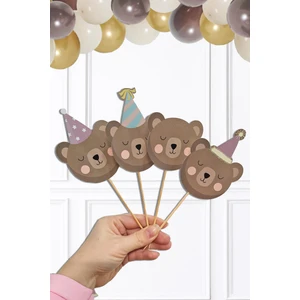 Ayıcık Tema Kürdan Süsleri Cupcake Süsleri Retro Ayı Konsept Lüks Büyük Boy 10LU Paket
