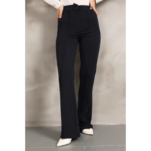 Luxwomen Düğmeli Yüksek Bel Çımalı Salaş Dabıl Kumaş Pantolon-Eşofman