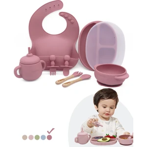 Pumpkin 11 Parça Full Bebek Beslenme Seti, Mama Seti  Bpa Free, Doğal Silikon - Dark Pink