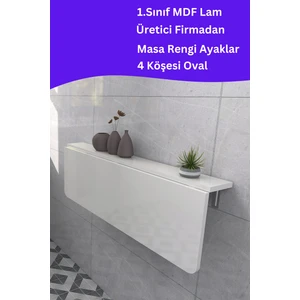 Kydonia Home Mdf Lam 4 Köşesi Oval Beyaz Sabit Raflı Duvara Monte Kırma Katlanır Yemek Mutfak Masası